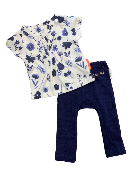 Noppies - Ensemble chandail à fleurs et legging marine, 0-1 mois