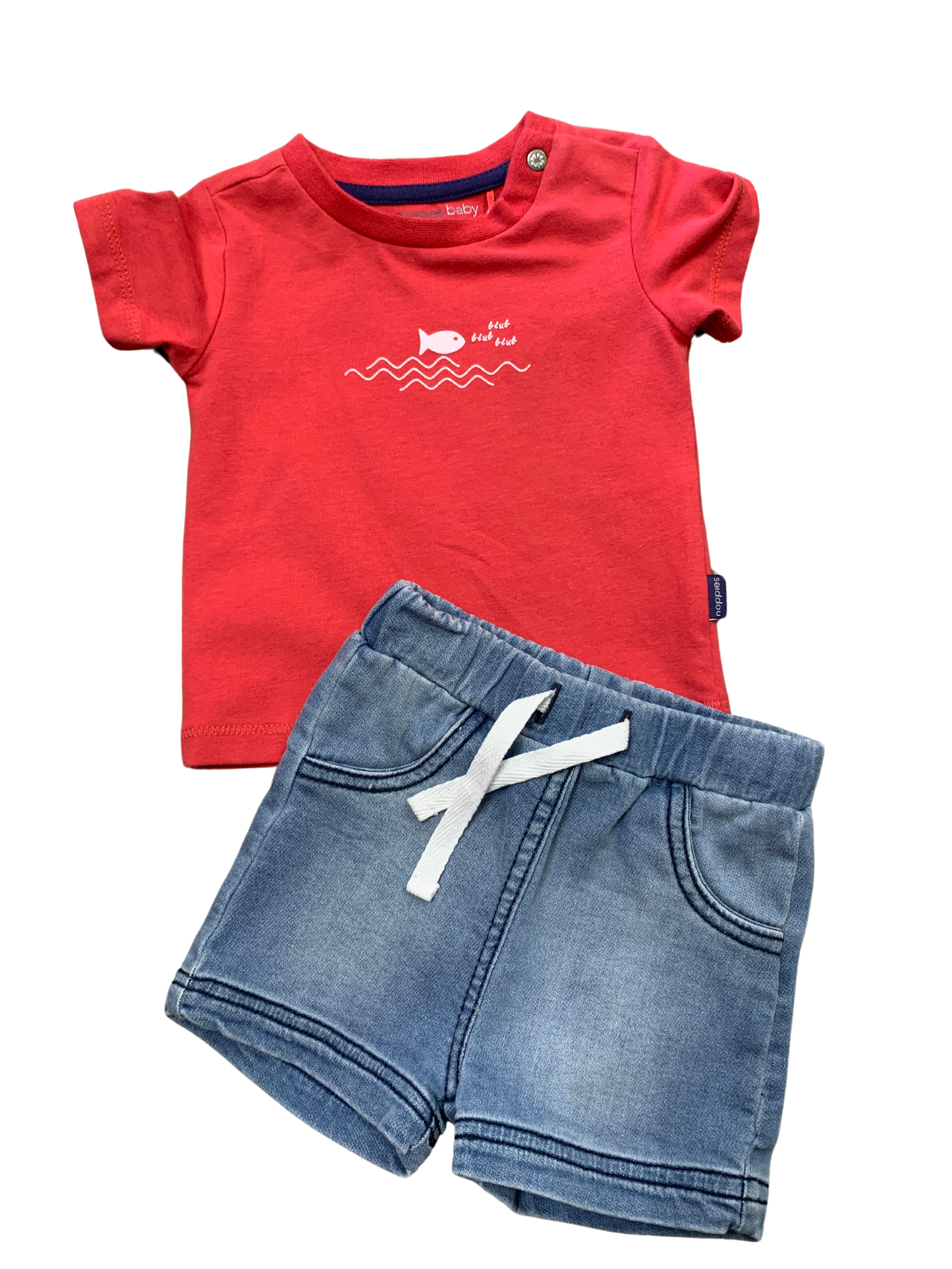 Noppies - Minymo - Ensemble chandail rouge et short de jeans 2-4 mois