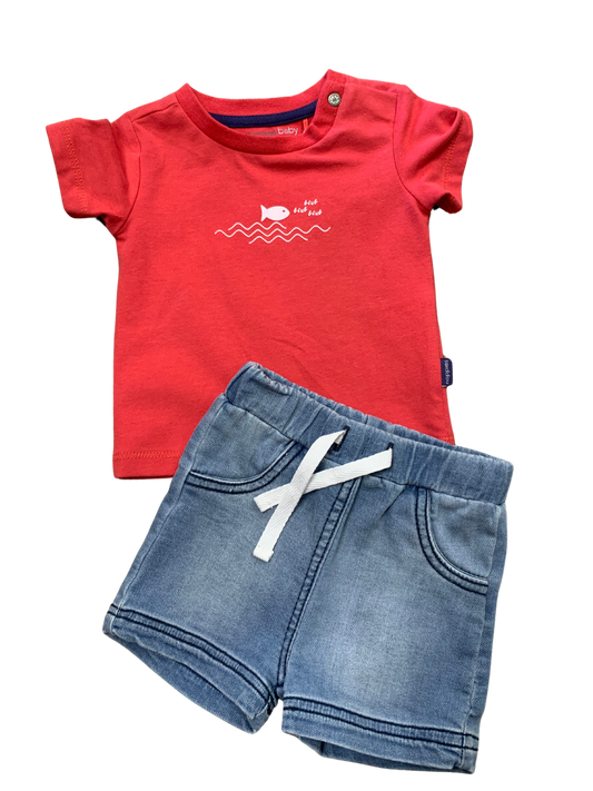Noppies - Minymo - Ensemble chandail rouge et short de jeans 2-4 mois
