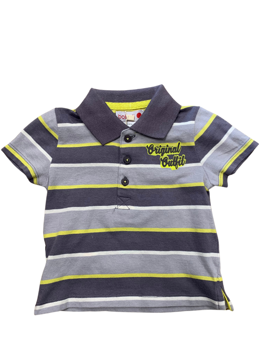Boboli - Chandail polo ligné gris et jaune, 6 mois