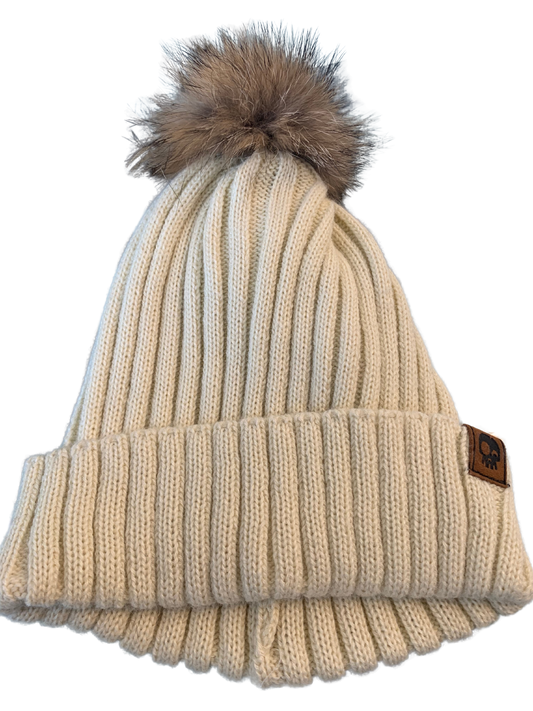 Headster kids - Tuque en tricot avec pompon, beige (2-6 ans)