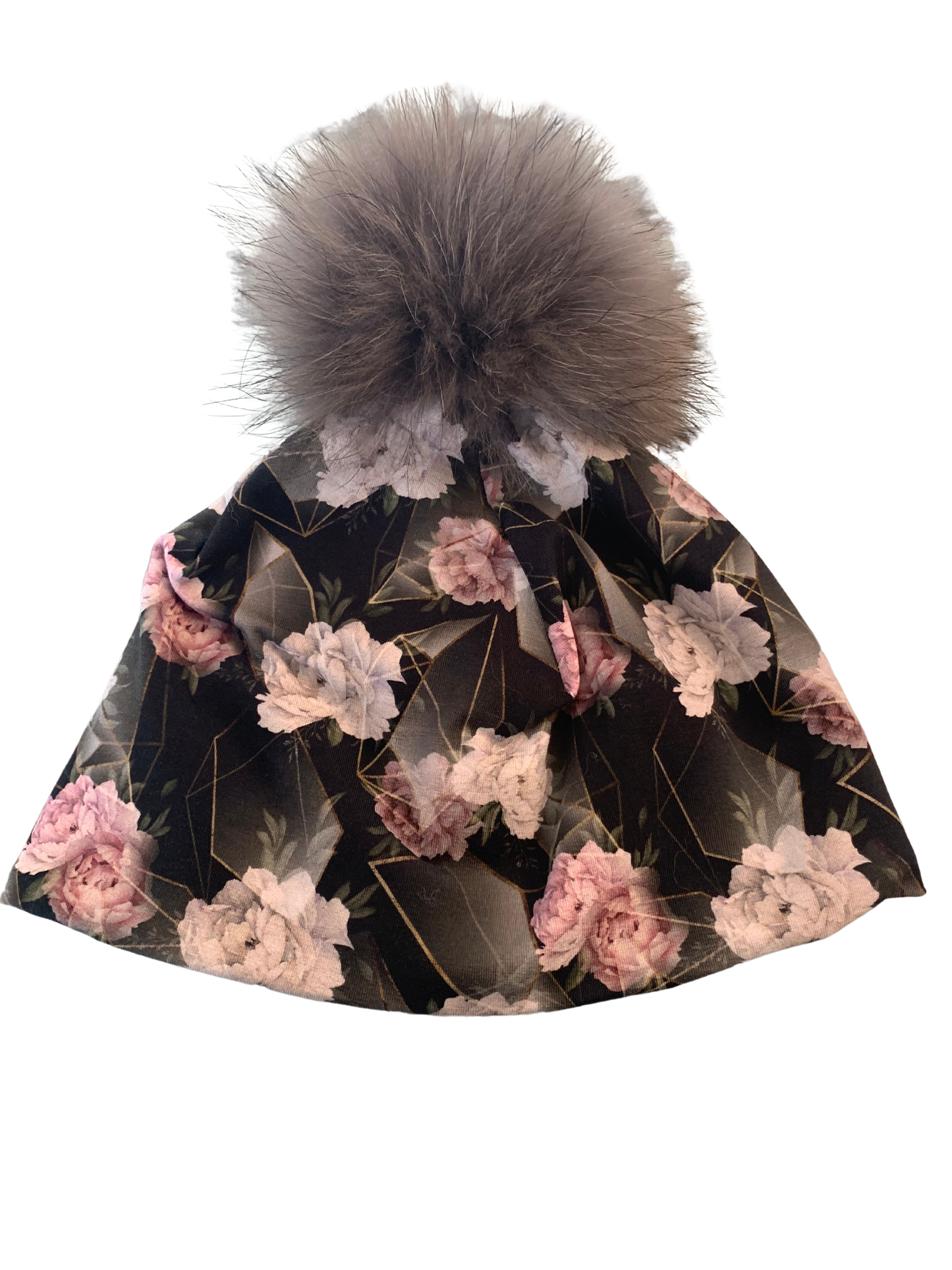 M.E.F Créations - Tuque à pompon doublure en polar adulte - Noir fleuris